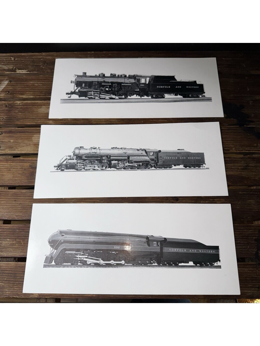 3 Norfolk & Western Steam Locomotive Photo Prints Data Card Railroad Ephemera